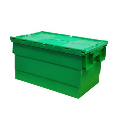 China Eco-friendly Raw Material 14# 600*400*360MM 60L PP Nesting Lid Storage Tied Plastic Storage Crate With Lid for sale