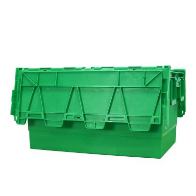 China Hot Sale 720*570*620mm Eco-friendly Raw Material Stackable Tied Lid Moving Plastic Crates for sale