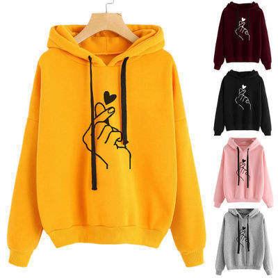 China Anti-Wrinkle Women Sweatshirt Hoody Hooded Ladies Love Printed Long Sleeve Spring Autumn Harajuku Casual Girls Pullover Sweatshirts for sale