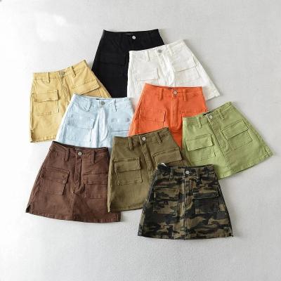 China Anti-Wrinkle Streetwear Clothes High Waisted Cotton Denim Culottes Vintage 90s Casual Cargo Mini Skirts Women for sale