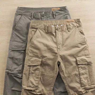 China Custom logo anti-pilling cargo quality men's khaki pants autumn pocket straight multi casual pants fashion twill tube custom logo for sale