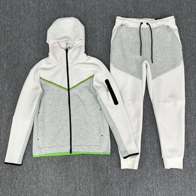 China 2023 QUICK DRY Sportswear Running 100% Cotton Zipper Up Hoodie Set Color Blocked Breathable Fitness Men Two Piece Tracksuit for sale