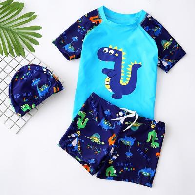 China QUICK DRY Dino Printed Three Piece Kids Wholesale Swimwear Set For Boys for sale