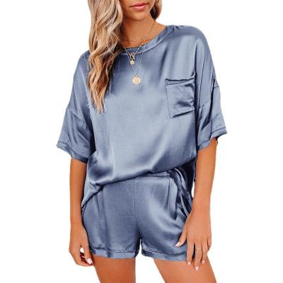 China QUICK DRY Women's Satin Silk Pajama Set Short Sleeve T-Shirt With Shorts Set PJ Loungewear for sale