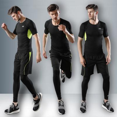 China Breathable 3 Piece Jogger Set Men With Workout Pants Short Sleeve Running Shirts And Shorts for sale