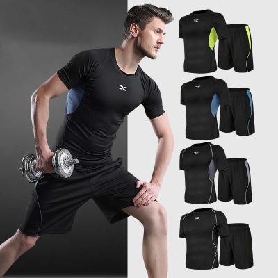 China Mens Breathable 2 Piece Joggers Suits Set Lightweight Breathable Short Sleeve Workout Shirt With Running Shorts for sale