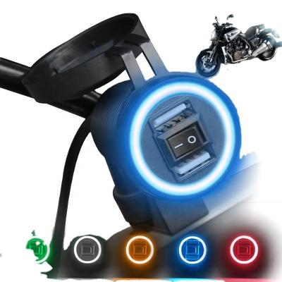 China 2*USB Plug Motorcycle Accessories 9-24V Motorcycle Phone Charger 1A/2.1A New Dual USB Plug LED Light Motorcycle Phone Charger for sale