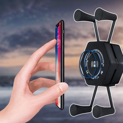 China New Aluminun Mobile Phone Stand QC3.0 USB Charger X-Handle Clamp Mount Adjustable Waterproof Motorcycle Motorcycle Wireless Charger Phone Holder for sale