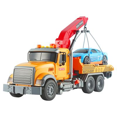 China Eco-friendly Material 1/12 City Tow Truck Child Toy Trailer Car Plastic Rescue Tractor Toy With Sound & Light Wreck Crane For Boys Give Blue Car for sale