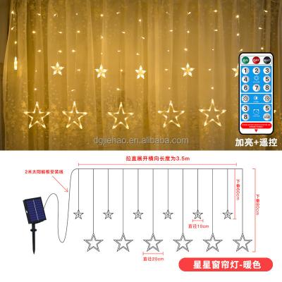 China High Quality String Type Eid Mubarak Christmas Party Moon Star LED Curtain Fairy Lights Solar Panel Decorations for sale