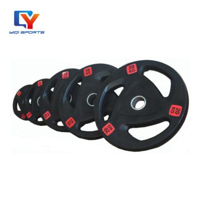 China YIQI Universal Wholesale Commercial Gym Fitness Equipment Barbell Disc With Three Hole Weight Plate for sale