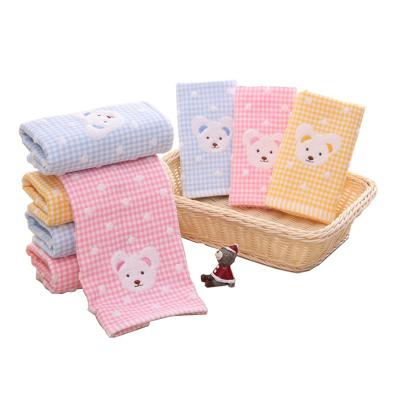 China Super Absorbent Embroidered Cotton Untwisted Chat Single Side Cartoon Bear Gauze Baby Multicolor Face Towel for sale