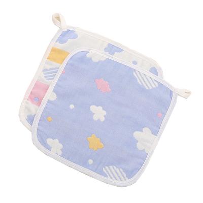 China Child's pure cotton comfortable six layer gauze absorbent babyshark face square saliva clouds baby yoda hanging blue towel for sale