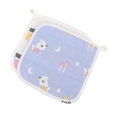 China Pure cotton comfortable child six layer gauze absorbent babyshark face square saliva dog baby yoda hanging blue towel for sale