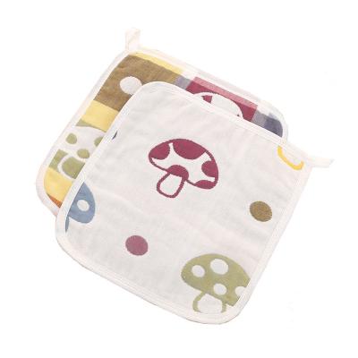 China Comfortable child's wash cloth six layer gauze absorbent babyshark face saliva mushroom baby yoda hanging square towel for sale