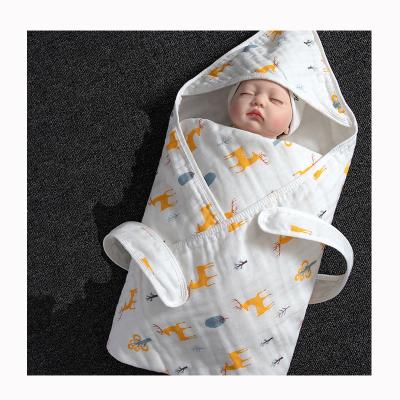 China No Fluorescence Washed 100% Cotton Gauze Ins Yellow Deer Yoda Cubs Covering Newborn Baby Wrapping Towels for sale