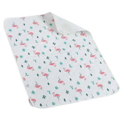 China Pure Cotton/Ventilation/No Fluorescent Agent Moisture Absorption And Waterproof And Washable Cotton Gauze Cartoon Flamingo 150*200cm Large Size Baby Diaper Pad for sale