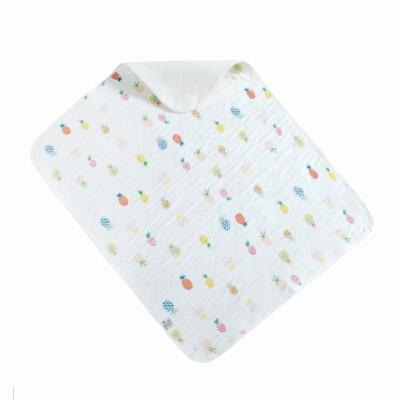 China Pure cotton/ventilation/No fluorescent agent moisture absorption and waterproof and washable cotton gauze cartoon pineapple 150*200cm baby diaper large size pad for sale