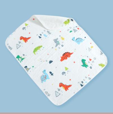 China Pure cotton/ventilation/No agent 180*200cm moisture absorption and waterproof and washable cotton gauze cartoon dinosaur baby diaper fluorescent large size pads for sale