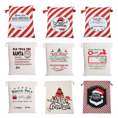 China Personalized Santa Sacks Cotton Canvas Party Drawstring Eco-Friendly Handsome Christmas Gift Red Drawstring Bag zu verkaufen