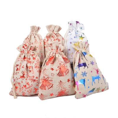 China Hot Sale Eco-Friendly Cute Design Cute Design Eco-Friendly Lovely Logo Printing Jute Bag Drawstring Christmas Gift Treat Jute Bag for sale