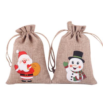 China Promotional Logo Printing Christmas Bag Gift Eco-Friendly Canvas Treat Candy Jute Eco-Friendly Drawstring Bag zu verkaufen