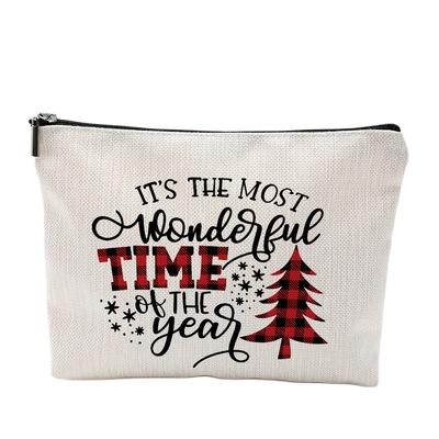 China Fashion\comfortable\durable Custom Logo Eco Friendly Christmas Cosmetic Bag Waterproof Cotton And Linen Zipper Makeup Bag for sale