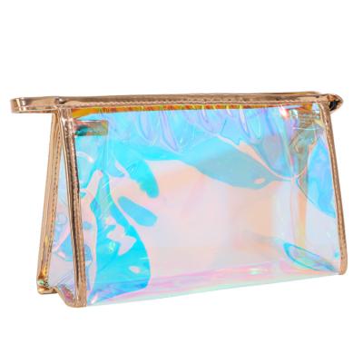 China Toiletroy Durable Bag Large Capacity Zipper Clear PVC Holographic Laser Hologram Cosmetic Bag for sale