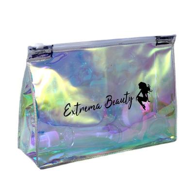 China High Durable Quetity Laser Shine Color Holographic Travel PVC Makeup Bag Cosmetic Bag With Clear Zipper for sale