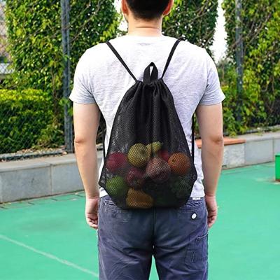 China Black Heavy Duty Beach Gym Sport Storage 210d Nylon Swimming Polyester Mesh Drawstring Backpack Bag Waterproof for sale