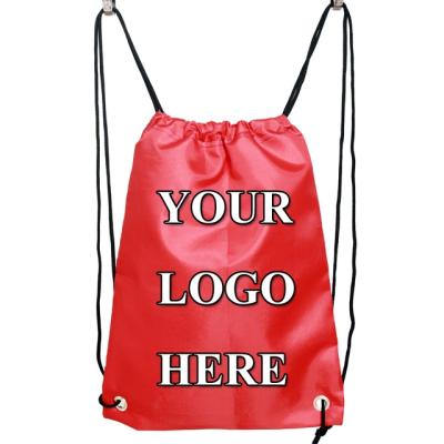 China Waterproof Custom Promtional Logo Gym Sport Polyester Drawstring Backpack Bag Personalized Polyest String Bag Te koop