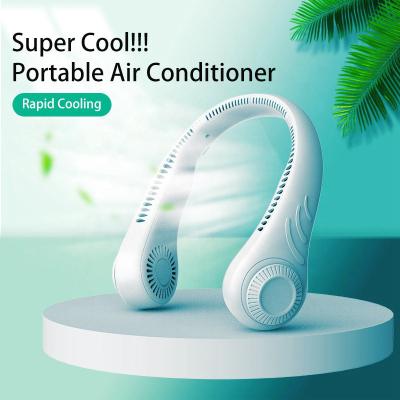 China 2021 Outdoor New 4000mAh Portable Bladeless Hanging Neck Fan Hands Free Mini USB Rechargeable Motor Brushless Collar Leafless Fan for sale