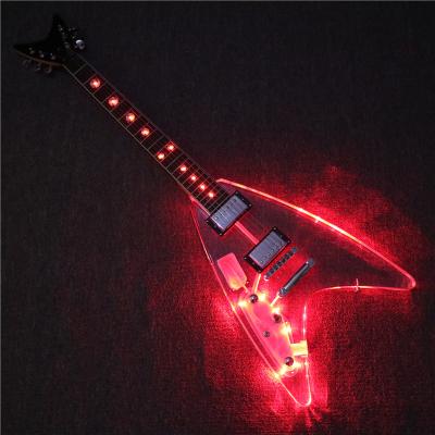 China Left Hand Acrylic Body Acrylic Body Music FV Series Afanti Electric Guitar with Red LED Lights (PAG-156) for sale