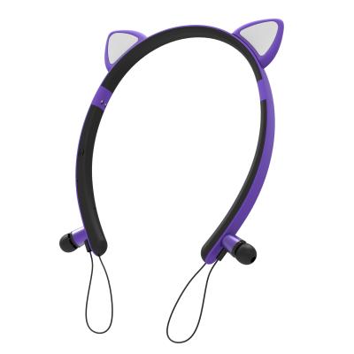 China Lovely Promotion Cartoon Cat Ear BT Earphone Comfortable Wearing Cute Wireless Headphones For Mobile Phone And Computer for sale