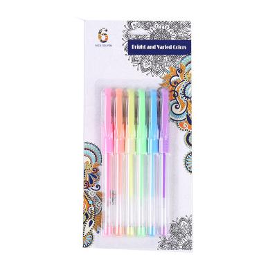 China Promotional Colorful Neon Gel Pen Plastic Glitter Gel Pen Glitter 6 Colors For Student for sale