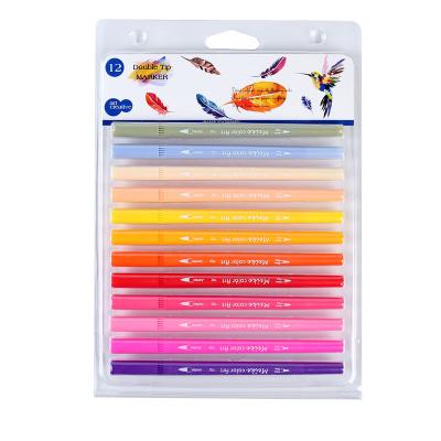 China Double-tip Pen For School Office 702-12DB Fineliner Pen 12 Colors Brush Tip Color Set for sale