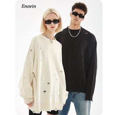 China 2021 New Design Fashion Anti-Shrink Long Sleeve Enovin Round Neck Hollowed-out Vintage Knit Drop Sweater For Men And Women for sale