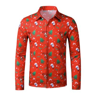 China Anti-Wrinkle Mens Shirts Polyester For Christmas 2020 Mens T-shirts Long Sleeve Holiday Personalized Mens Shirt Fabric for sale