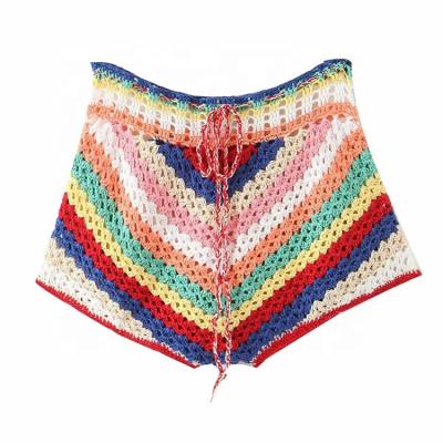 China Breathable color 2020 hand crochet springs and leaves loose summer high-waisted shorts slim hand-crocheted color striped casual pants for sale