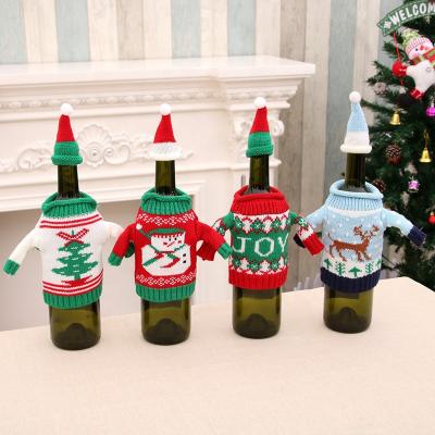 China Ugly Fabric Christmas Bottle Cover Sweater Wine Bottle Set 4 Christmas Wine Bottle Decorations Christmas Decoration for sale