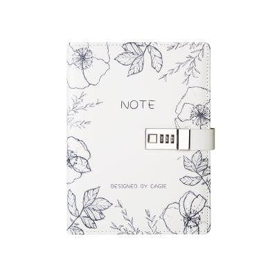 China Custom Eco-friendly Paper Flower Diary With Lock Notebook High Quality PU Leather Loose-leaf Notebook for sale