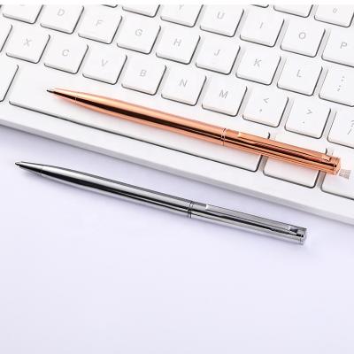 China Hotel Promotional Pen Pen Luxry Slim Metal Ballpoint Pen Rose Gold Silver Color Pen Custom Logo for sale