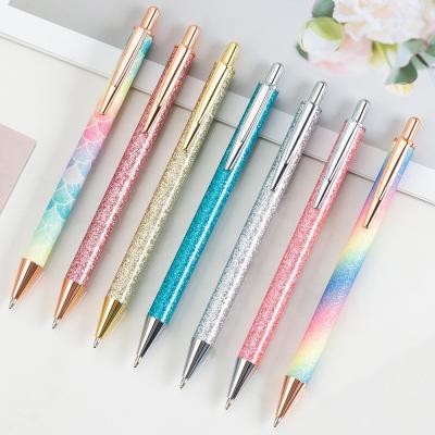 China Promotional Pen Touch Pen With OEM Glitter Click Action Mental Pink Wedding Pens Custom Logo for sale