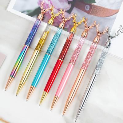 China Promotional Liquid Glitter Pen Stock Pen Deer Floating Shape Rose Gold Christmas Gift Pen Set for sale