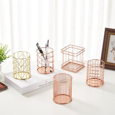 China Organizer Set Custom Gold Plated Mesh Office Desk Organizer Rose Metal Magazine Holder Set Office Home School for sale