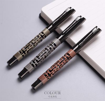 China 2021 new luxury bronze color metal fountain pen brass hollow gift student pen park premium quality for sale