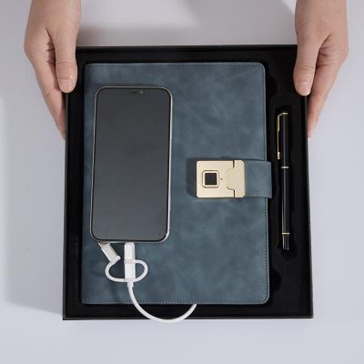 China Custom Lock Diary Hardcover Book Wireless Fingerprint Filling Notebook with Smart Power Bank Notebook Organizer for sale