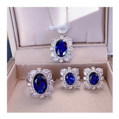 China FASHIONABLE Luxury S925 Silver Jewelry Set Tanzanite Classic Diamond Shaped Ring Earrings Pendant Necklace for sale