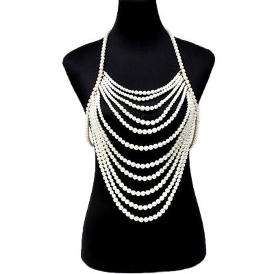 China TRENDY Fashion Women Body JewelryBikini Beach Crossover Necklace Pearl Waist Belly Belly Rock Body Chain for sale