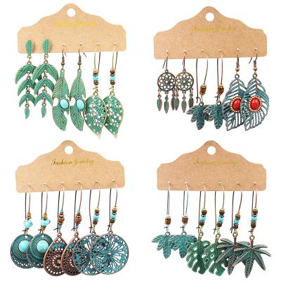 China FASHIONABLE wholesale and retail vintage alloy earrings leaf pendant earrings accessories 3 pairs of earrings for sale